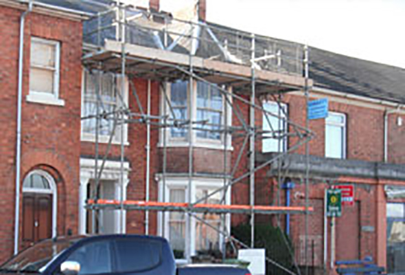 Scaffolding in Wolverton, Milton Keynes, Buckinghamshire.